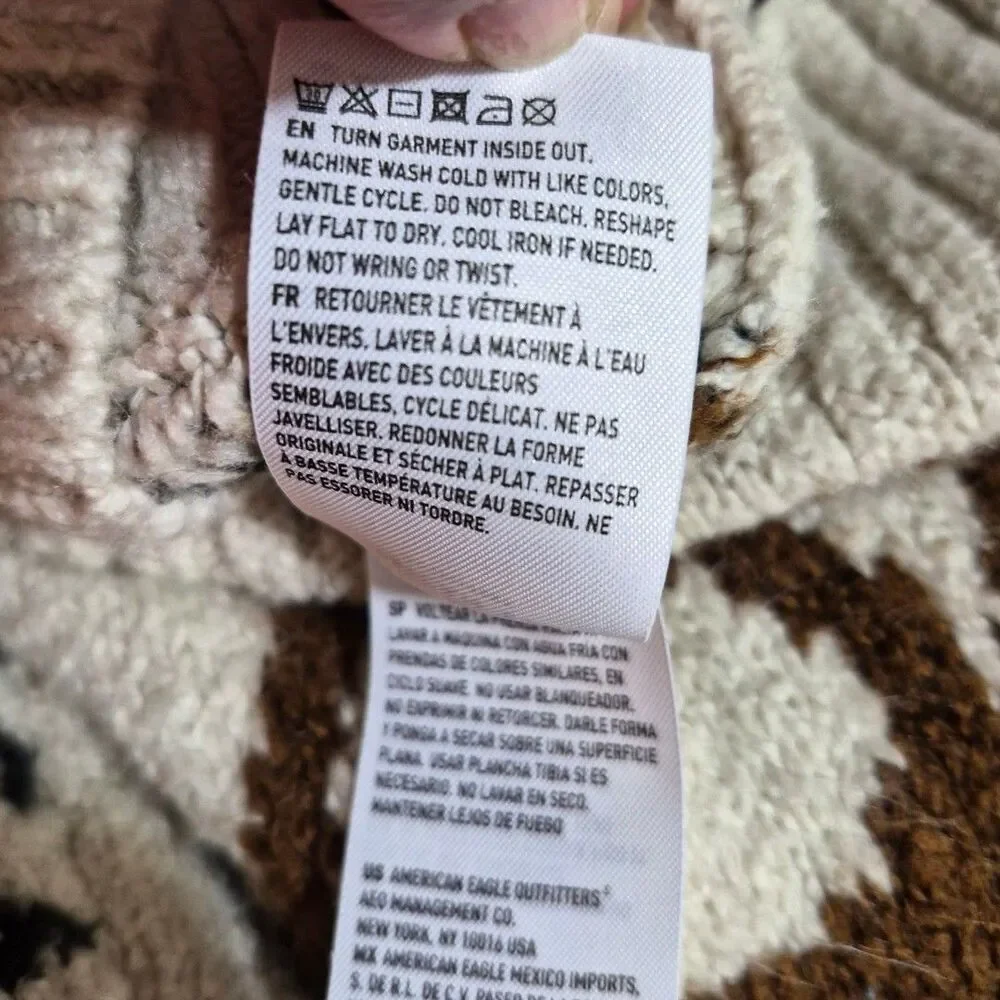 American Eagle S Buffalo Fair Isle Ski Hooded Sweater Cream Cabincore Western